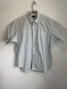 Lands’ End Size XL 17.5 No Iron Pinpoint Oxford Plaid Short Sleeve Shirt Green - Picture 1 of 5