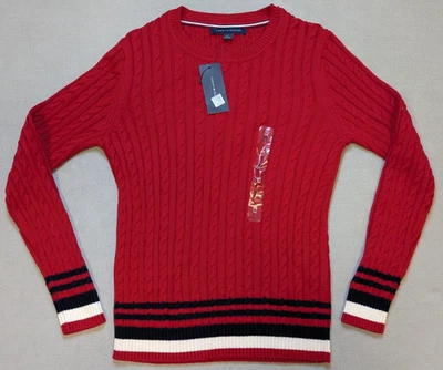 Tommy Hilfiger Suéter Mujer Medio Rojo Tejido con Cable Nuevo Cuello Redondo Pullover Informal Foto 1 de 4