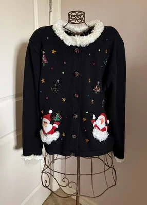 Cárdigan Suéter Navidad Lentejuelas Negro De Colección Berek 2 Por Takako Sakon Talla Grande Foto 1 de 4
