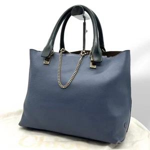 Chloe Bailey Tote Bag Leather Blue Chain A4 Used - Picture 1 of 13