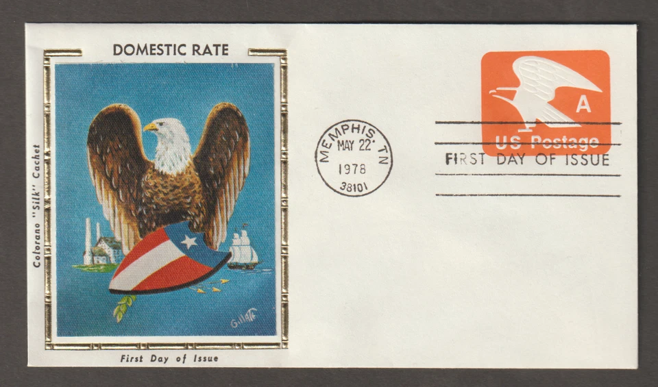 US Colorano Silk FDC postal card Domestic rate Eagle 1978 - Image 1 of 1
