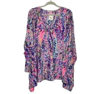 Jodifl colorful poncho style boxy oversized blouse pink purple Women's sz Large - Picture 1 of 12