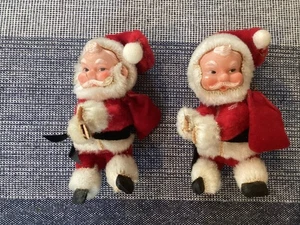 2 Vintage Hugging Clip On Plush Santa Christmas Tree Ornaments - Picture 1 of 4
