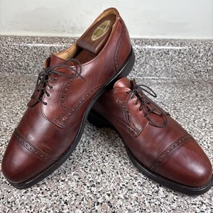 Allen Edmonds Benton 3458 Cognac Brown Leather Cap Toe Derby Shoes Mens 10D VGUC - Picture 1 of 23