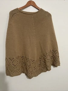 SUTTON STUDIO fTan poncho Crochet Hem At The Bottom One Size - Picture 1 of 15