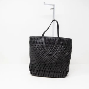 Jil Sander Genuine Leather Woven Knit Shoulder Purse Bag Tote Solid Black Medium - Picture 1 of 4