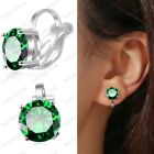 Clip On Green Cz Earrings Cubic Zirconia Silver 18kgp 7mm Big Round Cut Crystal
