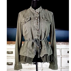 NWT New $148 Free People Emilia Victorian Olive Military Crochet Jacket Small S - Picture 1 of 10
