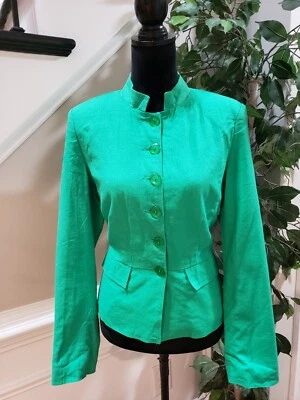 Chaqueta Blazer Chadwicks Mujer Verde Lino Sólido Manga Larga Botón Frontal Talla 10 Foto 1 de 4