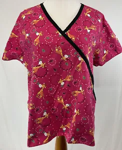Dickies Women's Scrub Top Size Large L Pink with Giraffes   - Picture 1 of 10