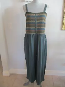NWTD DEMOCRACY LARGE DUSTY OLIVE CROPPED WIDE LEG JUMPSUIT W/STRAPS & EMBROIDERY - Picture 1 of 12