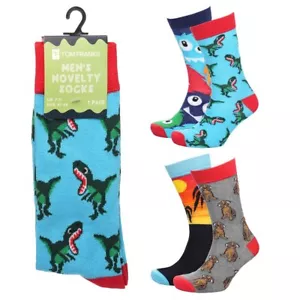 Mens Boys Monster Palm Tree Sunset Dogs Dinosaurs Funky Novelty Socks Gift 7-11 - Picture 1 of 5