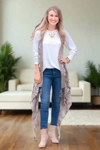 NEW Womens OS Snakeskin Open Front Cardigan Duster Kimono Vest Tassel - Picture 1 of 6