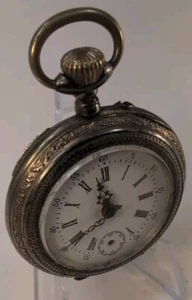 Placcato oro. Antico orologio da tasca 10 rubini argento 800 cacciatore. Argento puro 80%. - Foto 1 di 23
