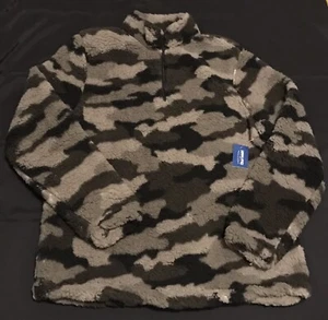 Highland Outfitters Men Qtr Zip Sherpa Camo Faux Fur Pull over Jacket Size L - Picture 1 of 3