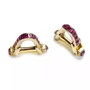 Sparkling Sqaure Shape Pink Ruby In 10K Yellow Gold Men's Ruby Stirrup Cufflinks - Picture 1 of 6