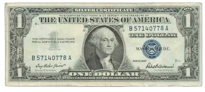 ONE DOLLAR BILL. 1957 SILVER CERTIFICATE ONE DOLLAR BLUE SEAL. RARE - Image 1 of 3