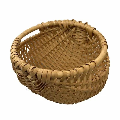 Antique Woven American Buttocks Basket Primitive 11” Signed No Strap Side Handle - Image 1 of 4