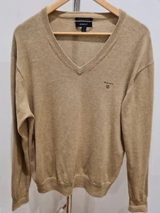 Gant V neck 100% cotton Camel/tan Jumper Size Large - Summer / Winter - Picture 1 of 6