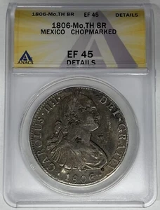 1806-Mo, TH 8 Reales Silber Mexiko Münze gehässt ANACS vz 45 Details - Bild 1 von 2