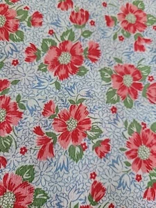 Vintage Feedsack Floursack Fabric 40s White Blue Red Flowers Green Leaf Open - Picture 1 of 7