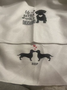 2 Pack Dog Hand Towels for Dog Lovers Gift Dachshund Kitchen Towels Bathroom - Picture 1 of 4