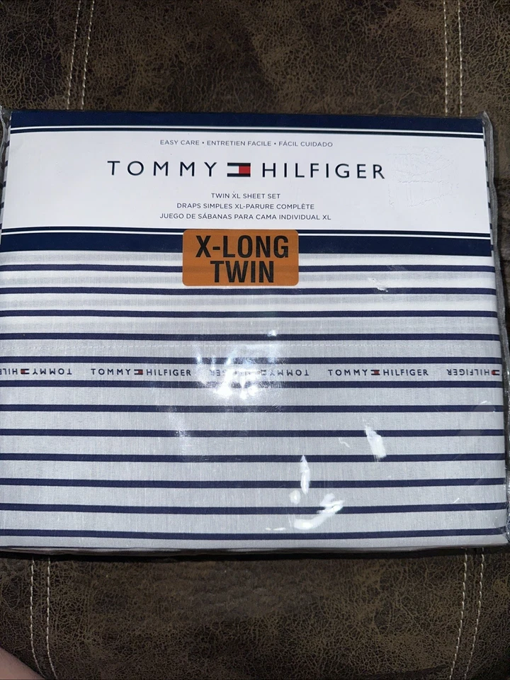 NIP Tommy Hilfiger White Blue Striped Easy Care Twin XL Sheet Set 3pc - Image 1 of 3