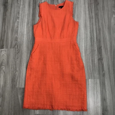 J Crew Womens Tweed Dress 10 Orange Sleeveless Sheath Office Pockets Zip Up Back - Image 1 of 4
