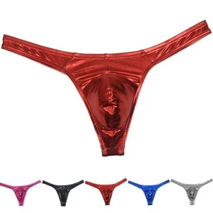 Low Waist Briefs Underpants Underwear M-XL Men Shiny Solid T-back Thong - Picture 1 of 21