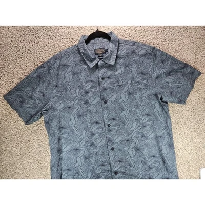 Camisa Pendleton Para Hombres Grande Manga Corta Abotonada Estampado de Hojas Tropicales Gris Foto 1 de 4