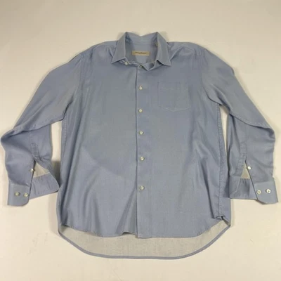 Camisa de vestir Tommy Bahama para hombre grande azul seda lana manga larga botón delantero Foto 1 de 4
