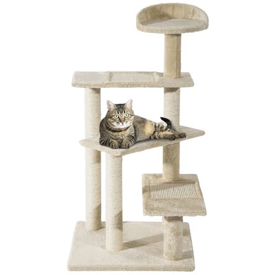 PawHut 100cm Cat Tree Indoor Kitten Scratching Post Activity Centre Beige - Image 1 of 4