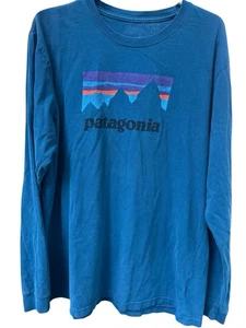 T-shirt Patagonia Worn Wear regular fit logo montagna blu acqua - uomo XL GUC - Foto 1 di 5