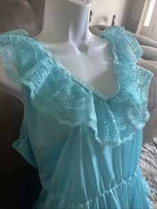 Lencería Mameluco De Colección Años 80 Alana Gale Talla Grande Peluche Turquesa Satén y Encaje Talla 3X - Imagen 1 de 10