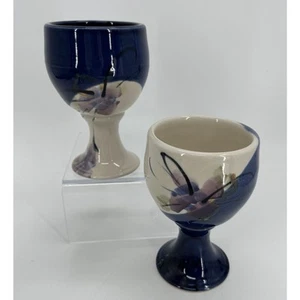 Kent Follette Studio Art Pottery Wine Goblets Hand Painted Ceramic 8" Blue (2) - Picture 1 of 8
