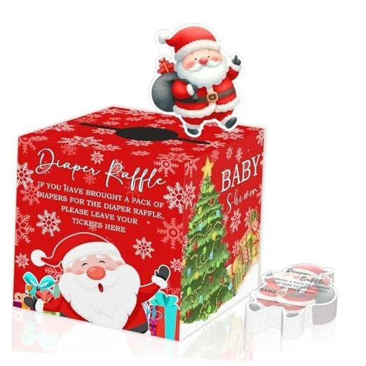 圣诞老人婴儿尿布抽奖盒-圣诞节婴儿淋浴游戏和装饰红色 — 第 1/4 张图片