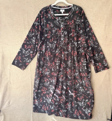 Aria Collection Nightgown Womens 3X Black Floral Plush Velour Pockets - Image 1 of 4