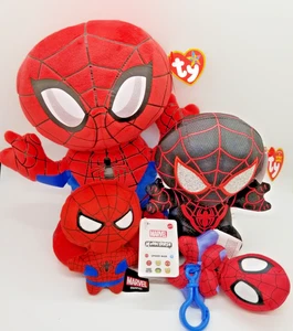 Lotto peluche Marvel Spider-Man TY Beanie Baby Buddy Miles Morales portachiavi figure - Foto 1 di 10