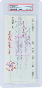 Lou Piniella New York Yankees Signed Check from April 15, 1977 - PSA 84845821 - Picture 1 of 2
