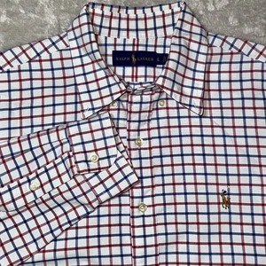 Ralph Lauren farbiges Pony weiß rot blau kariert Button Down Hemd klassisch Gr. L - Bild 1 von 9