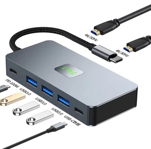 7-Port USB C Hub with Dual 4K HDMI, 3 USB-A Ports, and 100W Power Delivery, Grey - Picture 1 of 7