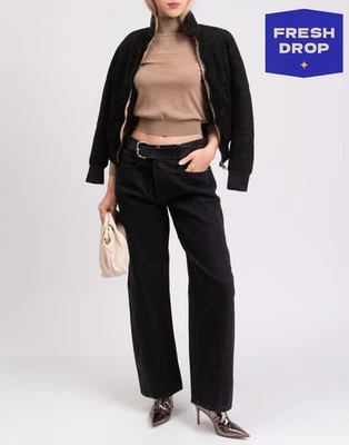 RRP €377 ALEXANDER WANG Balloon Jeans W28 Washed Black Leather Belt Built In  - Imagem 1 de 4