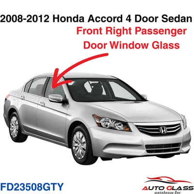 Fits 2008-2012 Honda Accord 4 Dr Sedan Passenger Right Front Door Window Glass Foto 1 de 3