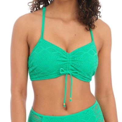 Top de bikini Freya 34H Sundance Bralette verde jade ganchillo con aros Foto 1 de 4