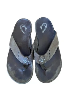 Olukai Kumu Men’s Sandals Size 9 Brown Leather Thong Flip Flop Beach Slip On - Picture 1 of 5