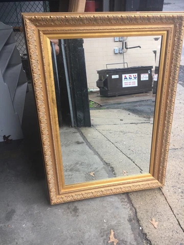 wonderful contemporary gold framed beveled glass mirror 45" x 33" pretty detail Cover