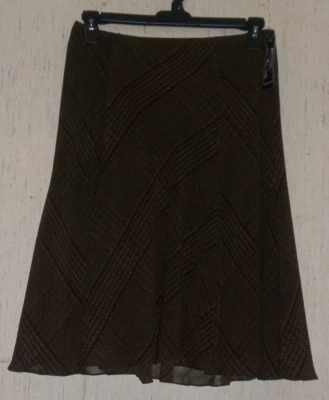 NWT WOMENS $68 AMERICAN LIVING DRESSY LINED BROWN PLAID PULL ON FULL SKIRT    M - Image 1 of 3