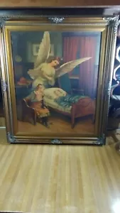 Beautiful Guardian Angel Framed Picture,29x25,! - Picture 1 of 9