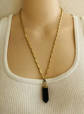 Подписанный ISABEL MARANT золотистый черный исцеление кристалл подвеска ожерелье - Изображение 1 из 4