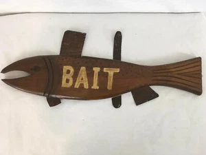 Large 23 1/2" Hand Made Wood Fish Bait Art Décor Wall Plaque Hanging - Picture 1 of 3